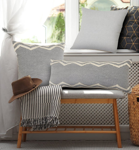 20" Gray And Cool Gray Geometric Cotton Throw Pillow Cover