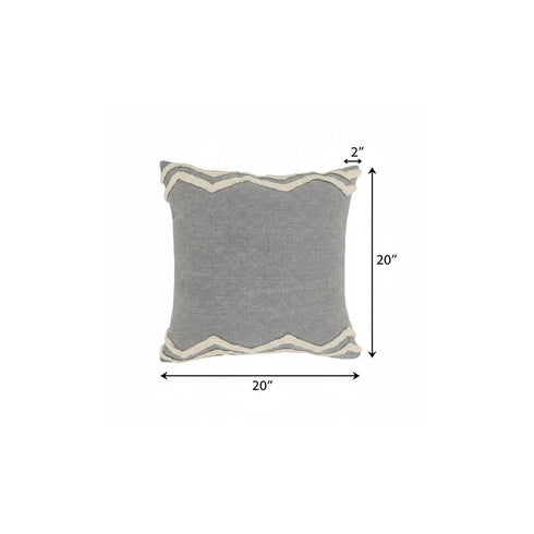 20" Gray And Cool Gray Geometric Cotton Throw Pillow Cover