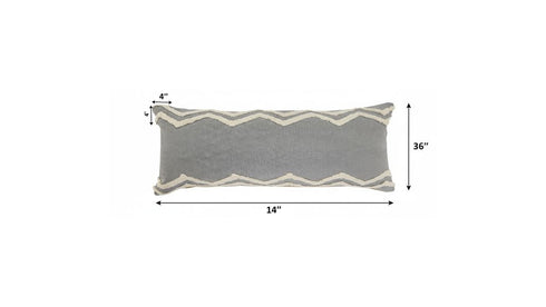 36" X 14" Gray And Cool Gray Lumbar Geometric Cotton Throw Pillow Cover