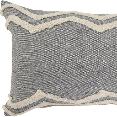 36" X 14" Gray And Cool Gray Lumbar Geometric Cotton Throw Pillow Cover