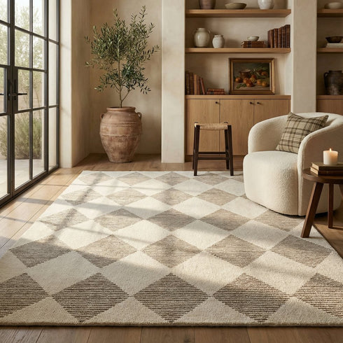 9' X 12' Brown And Beige Geometric Area Rug