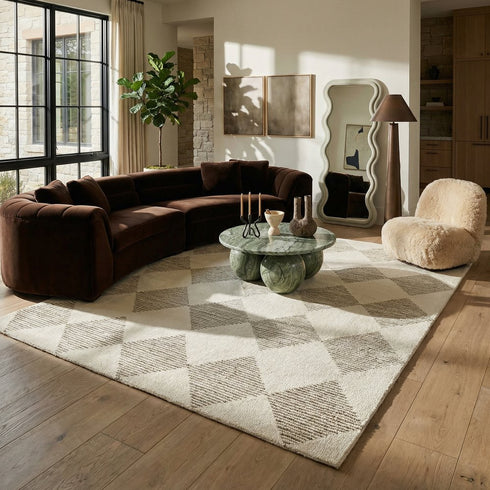 9' X 12' Brown And Beige Geometric Area Rug