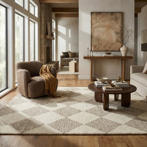 9' X 12' Brown And Beige Geometric Area Rug