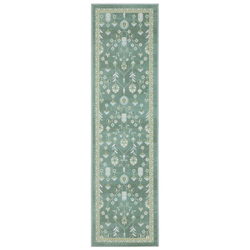 8' X 10' Teal And Green Oriental Washable Area Rug