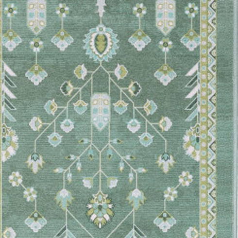 8' X 10' Teal And Green Oriental Washable Area Rug