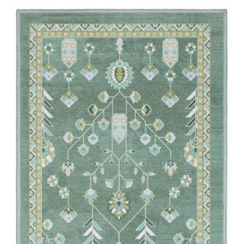 8' X 10' Teal And Green Oriental Washable Area Rug