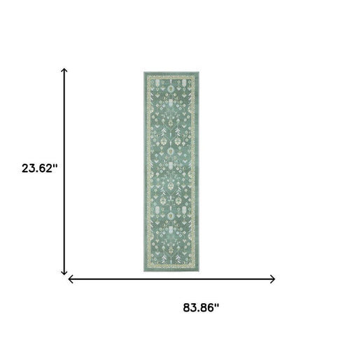8' X 10' Teal And Green Oriental Washable Area Rug