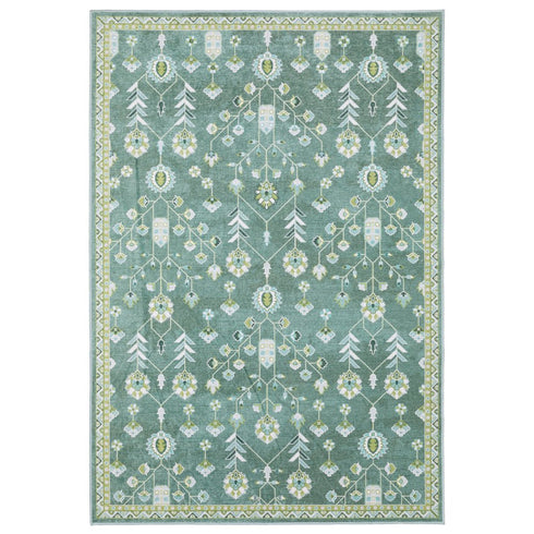 8' X 10' Teal And Green Oriental Washable Area Rug