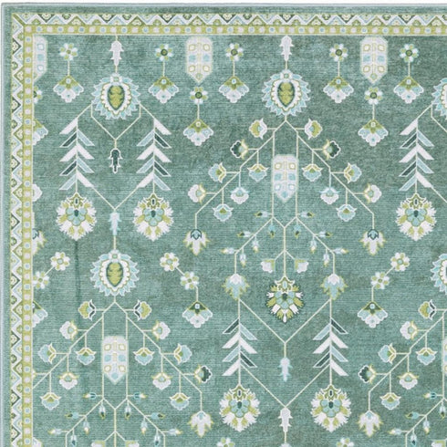 8' X 10' Teal And Green Oriental Washable Area Rug
