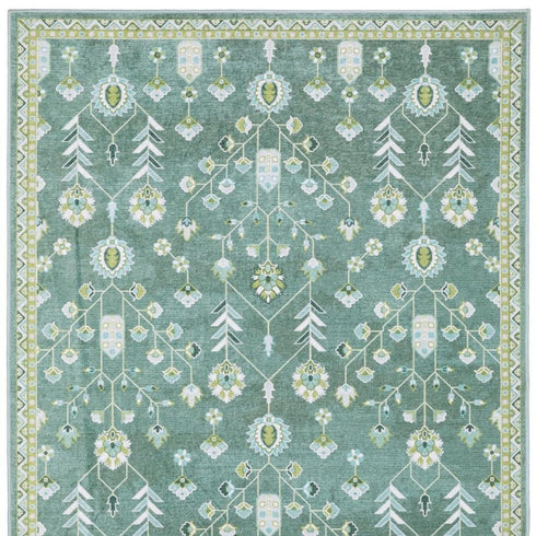 8' X 10' Teal And Green Oriental Washable Area Rug