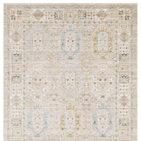 8' X 11' Beige And Blue Oriental Area Rug