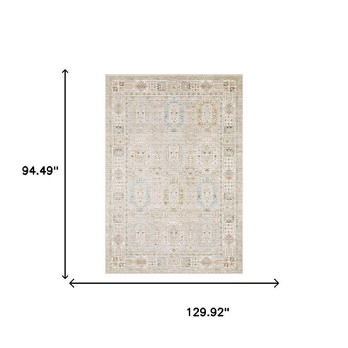 8' X 11' Beige And Blue Oriental Area Rug