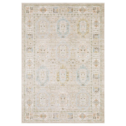 8' X 11' Beige And Blue Oriental Area Rug