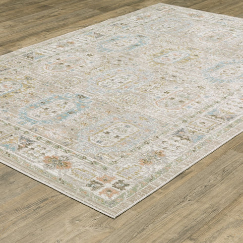 8' X 11' Beige And Blue Oriental Area Rug