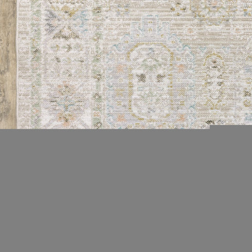 8' X 11' Beige And Blue Oriental Area Rug