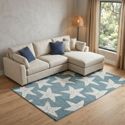 8' X 10' Blue And Ivory Starfish Area Rug