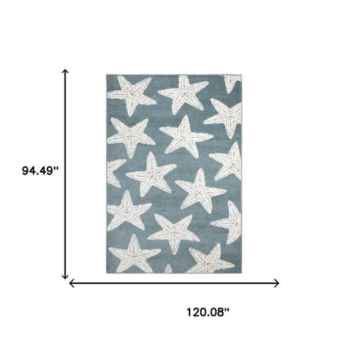 8' X 10' Blue And Ivory Starfish Area Rug
