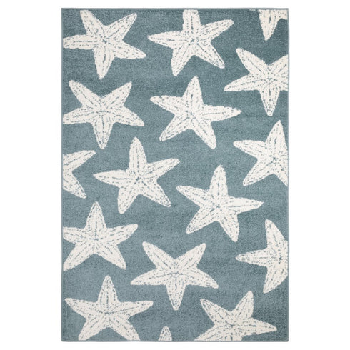 8' X 10' Blue And Ivory Starfish Area Rug