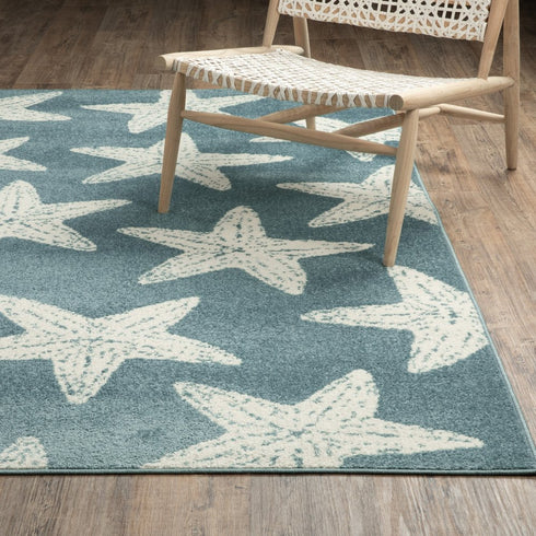 8' X 10' Blue And Ivory Starfish Area Rug