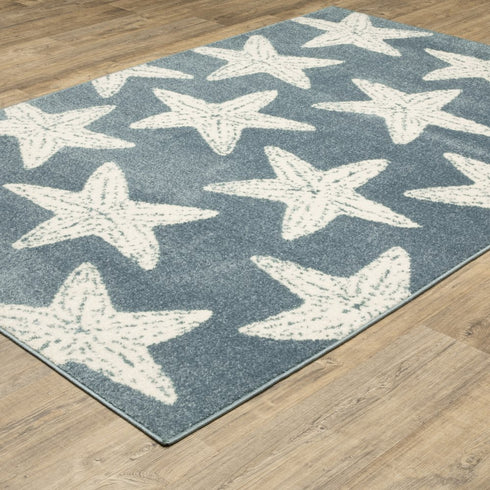 8' X 10' Blue And Ivory Starfish Area Rug