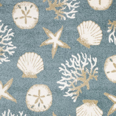 8' X 10' Blue And Beige Seashell and Coral Area Rug