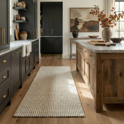8' Beige And Black Checkered Area Rug