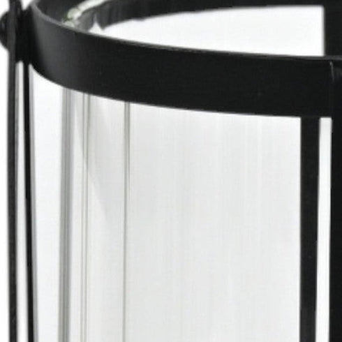 9" Black Glass Tabletop Lantern Candle Holder