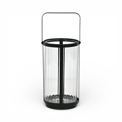 9" Black Glass Tabletop Lantern Candle Holder
