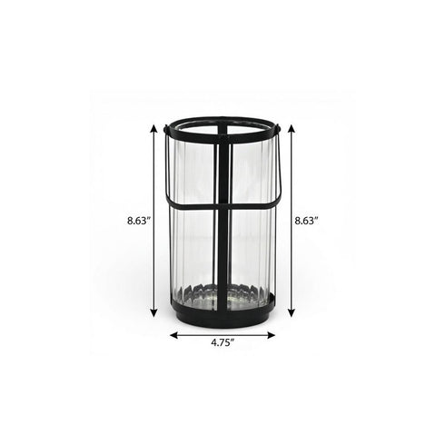 9" Black Glass Tabletop Lantern Candle Holder