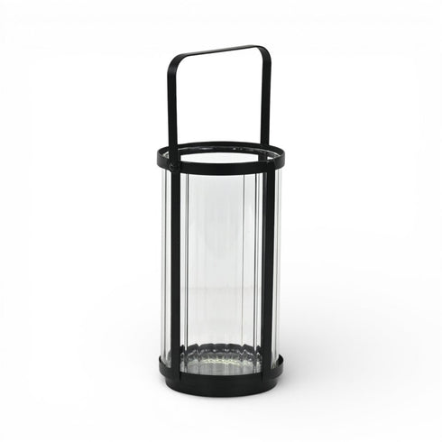 9" Black Glass Tabletop Lantern Candle Holder