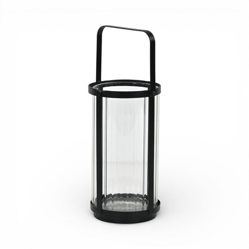 9" Black Glass Tabletop Lantern Candle Holder