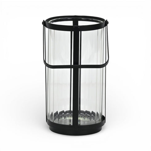 9" Black Glass Tabletop Lantern Candle Holder