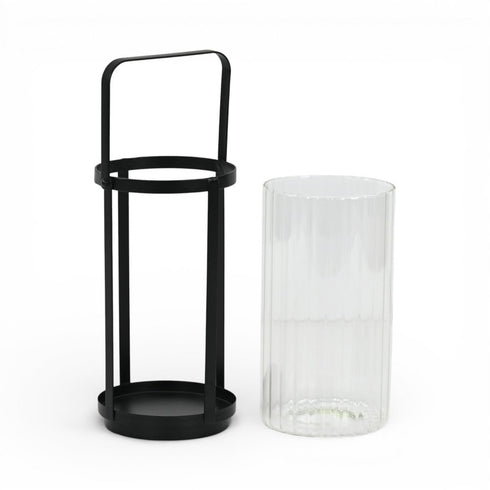 9" Black Glass Tabletop Lantern Candle Holder