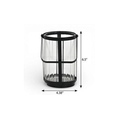 7" Black Glass Tabletop Lantern Candle Holder