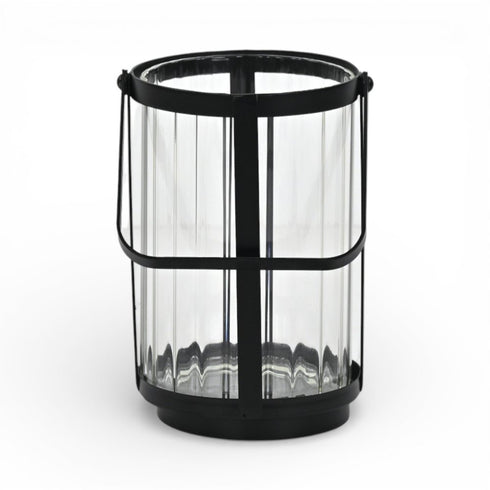 7" Black Glass Tabletop Lantern Candle Holder