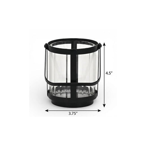 5" Black Glass Tabletop Lantern Candle Holder