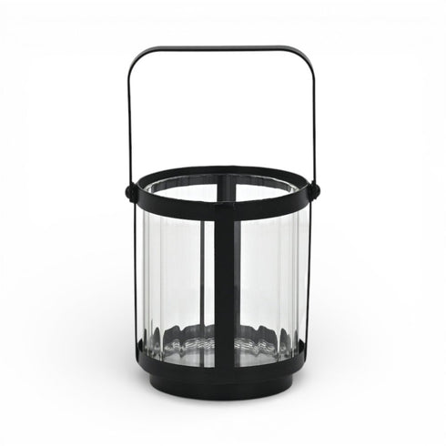 5" Black Glass Tabletop Lantern Candle Holder