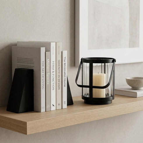 5" Black Glass Tabletop Lantern Candle Holder