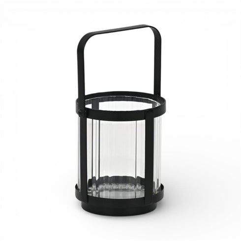 5" Black Glass Tabletop Lantern Candle Holder