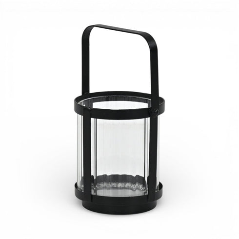 5" Black Glass Tabletop Lantern Candle Holder