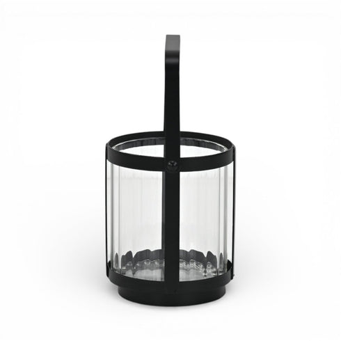 5" Black Glass Tabletop Lantern Candle Holder