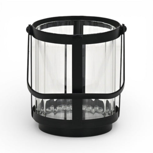 5" Black Glass Tabletop Lantern Candle Holder