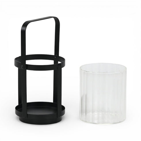 5" Black Glass Tabletop Lantern Candle Holder