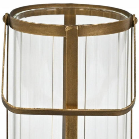 9" Gold Glass Tabletop Lantern Candle Holder