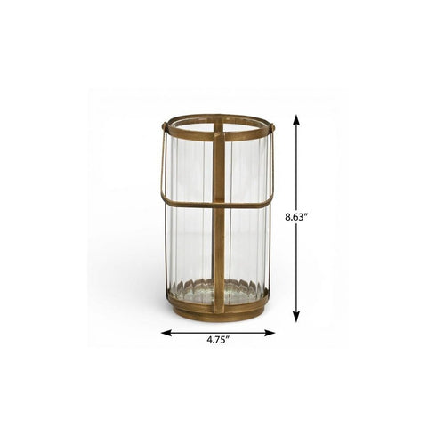 9" Gold Glass Tabletop Lantern Candle Holder