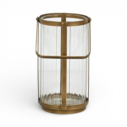 9" Gold Glass Tabletop Lantern Candle Holder