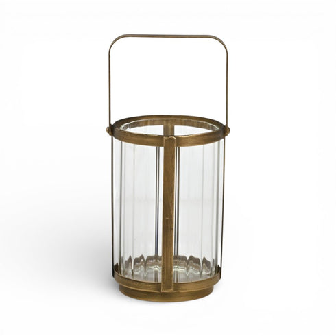 7" Gold Glass Tabletop Lantern Candle Holder