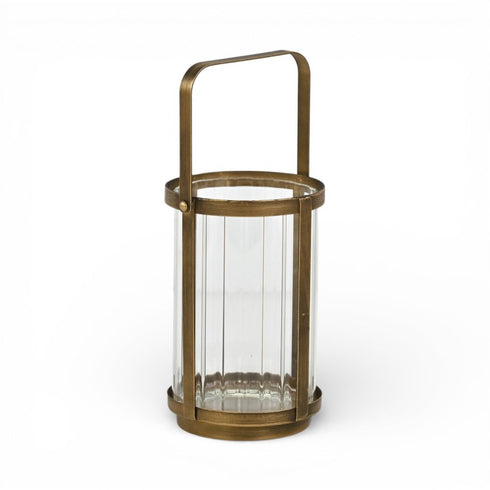 7" Gold Glass Tabletop Lantern Candle Holder