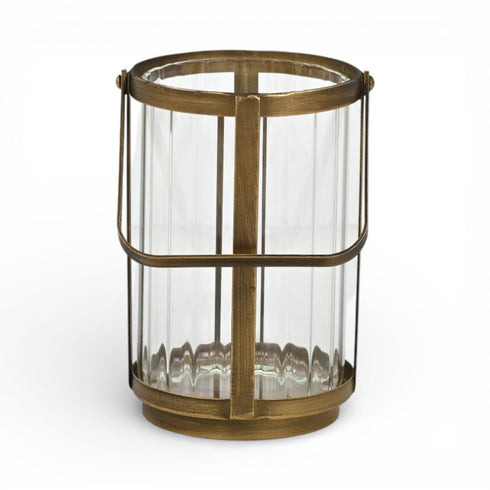 7" Gold Glass Tabletop Lantern Candle Holder