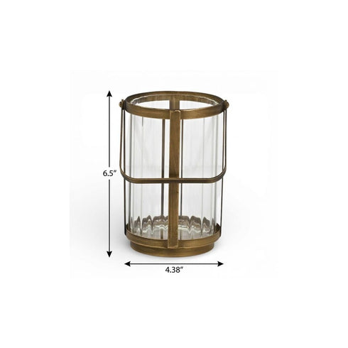 7" Gold Glass Tabletop Lantern Candle Holder
